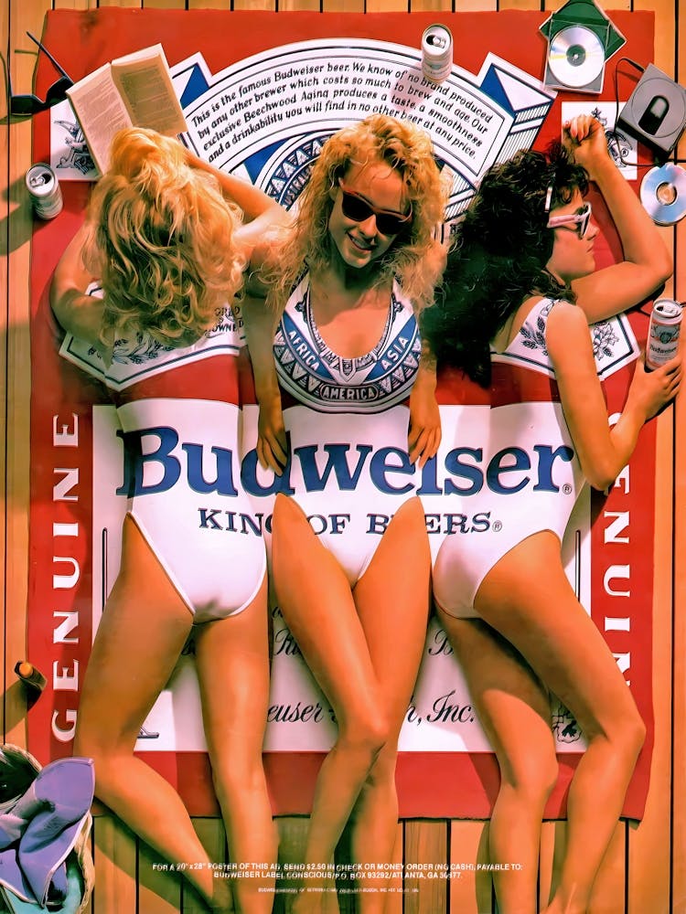 Budweiser, King Of The Beers, Bikini Pinup Girls, Vintage Ad