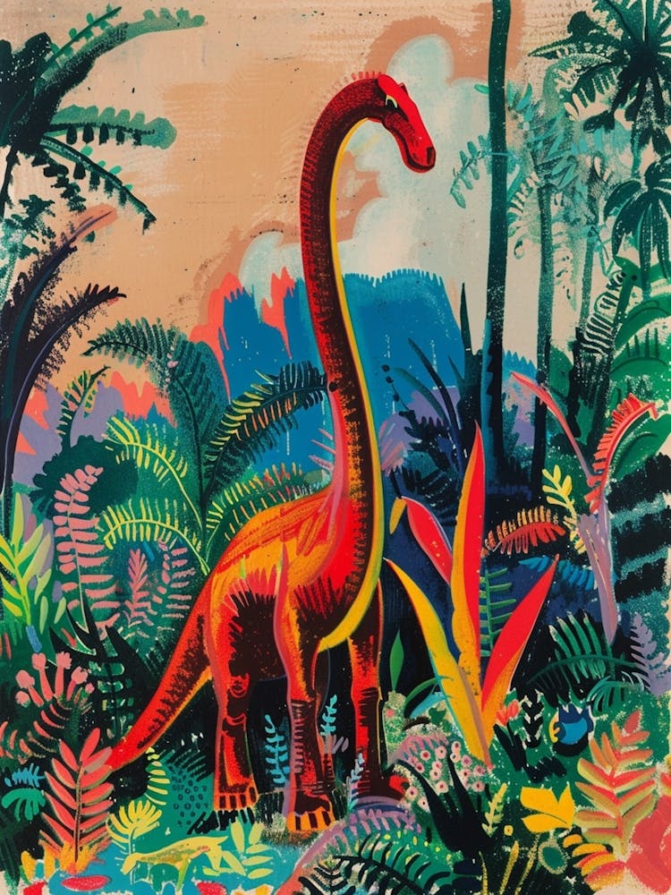 Colourful Dinosaur In The Landscape Painting 3