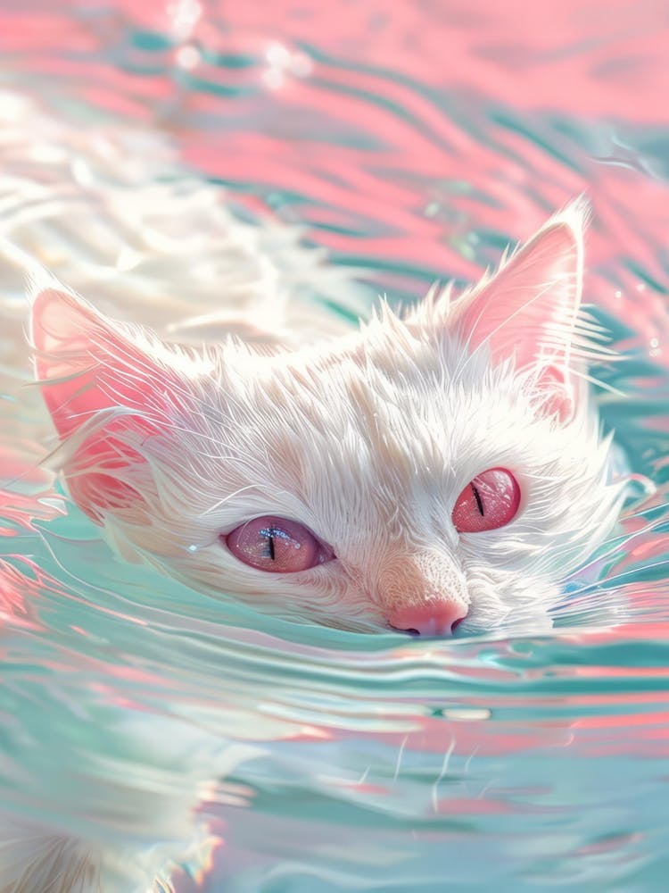 White Cat In Water 2