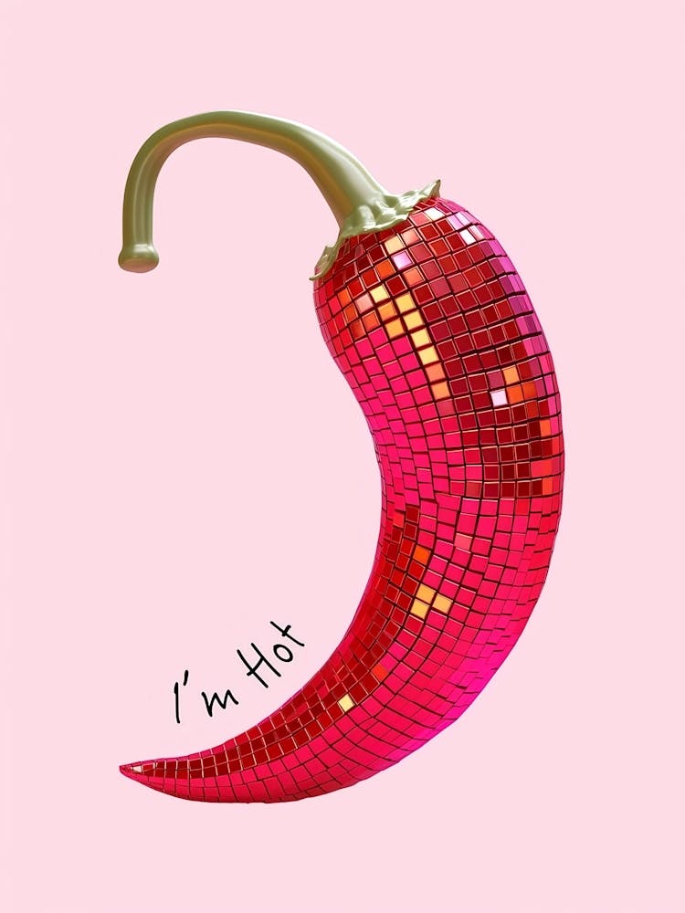 Red Disco Ball Chilli Pepper Prints, I M Hot Chilli Prints, Chilli Poster, Trendy Food Poster, Chiles, Aesthetic Posters, Kitchen Posters