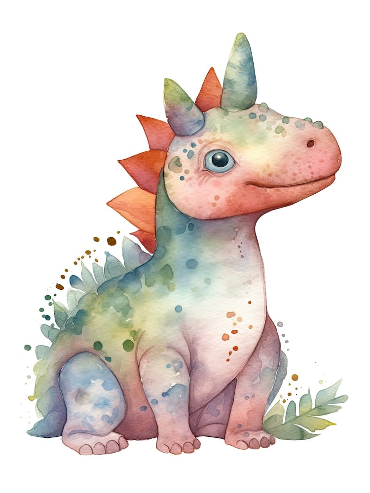 Lambeosaurus Cute Dinosaur Watercolour 2