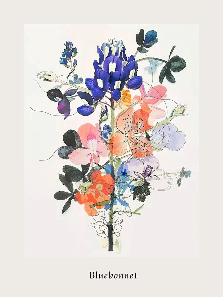 Bluebonnet 4 Collage Flower Bouquet Poster