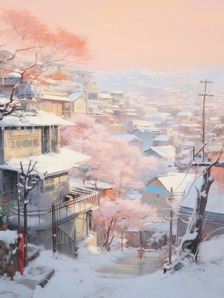 Peinture Hivernale Rêveuse Séoul Corée du Sud 3