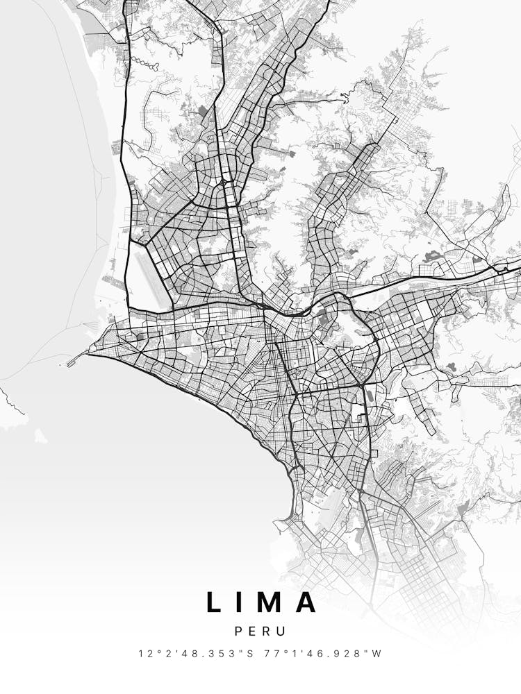 Lima Peru White Map