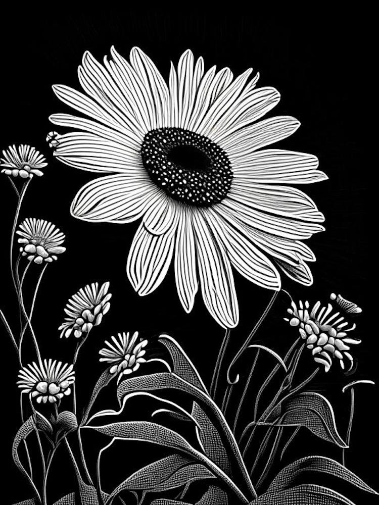 Shasta Daisy Wildblume Linolschnitt 1