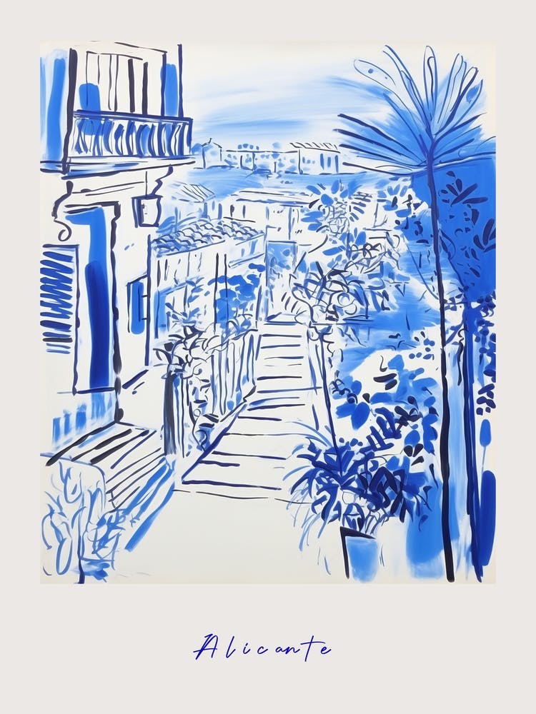 Alicante Spain Mediterranean Blue Drawing Poster