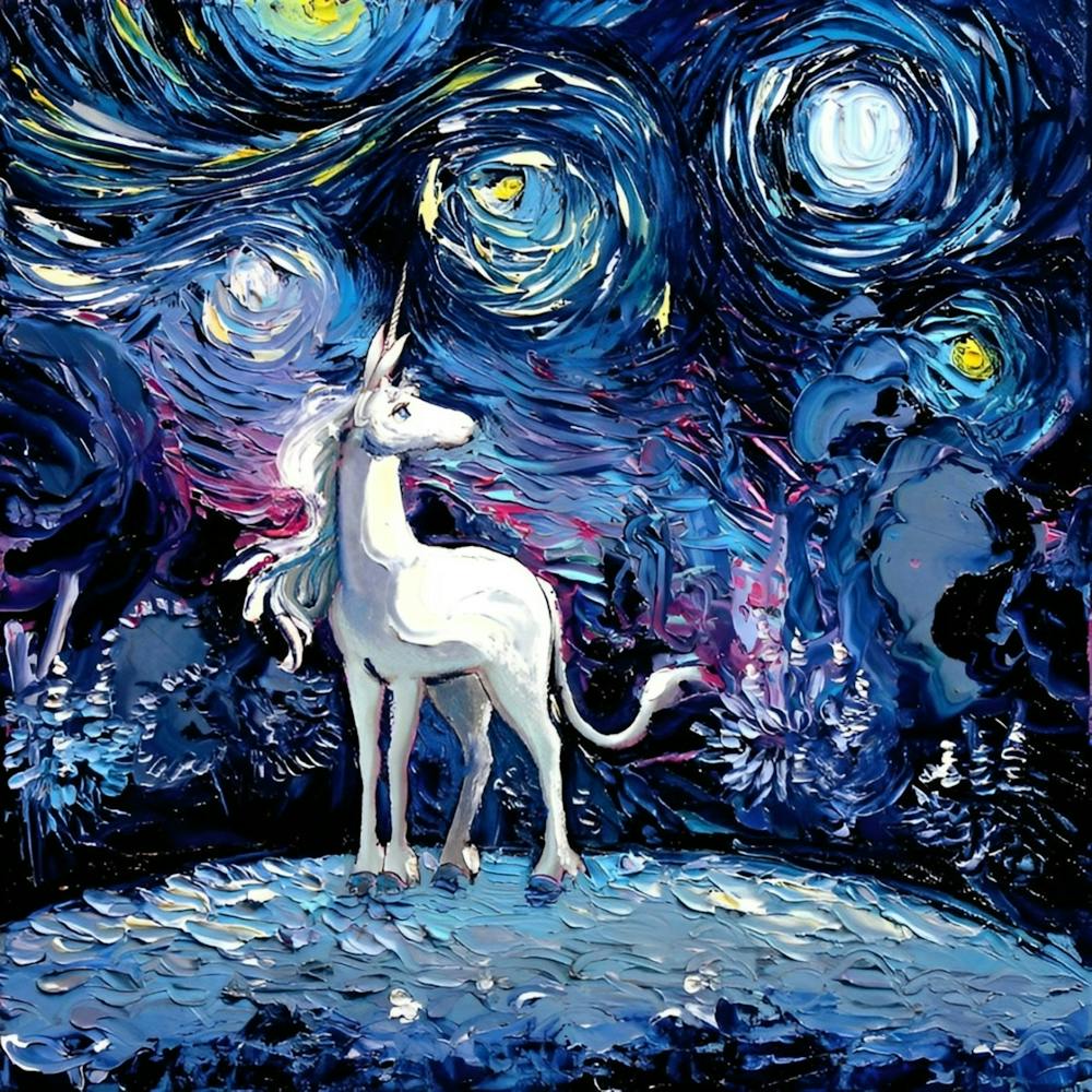 Unicorn Fantasy Van Gogh Starry Night
