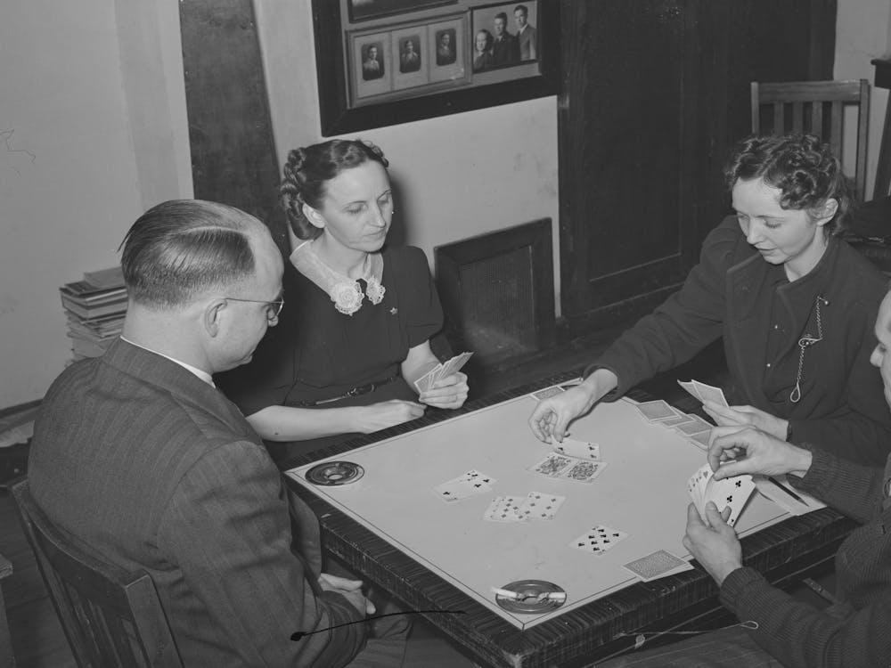 Bridge Game At Jaycee Buffet Supper In Eufaula, Oklahoma, See General Caption Number 25 By Russell Lee
