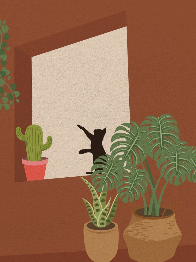 Minimal art Cat at the Window