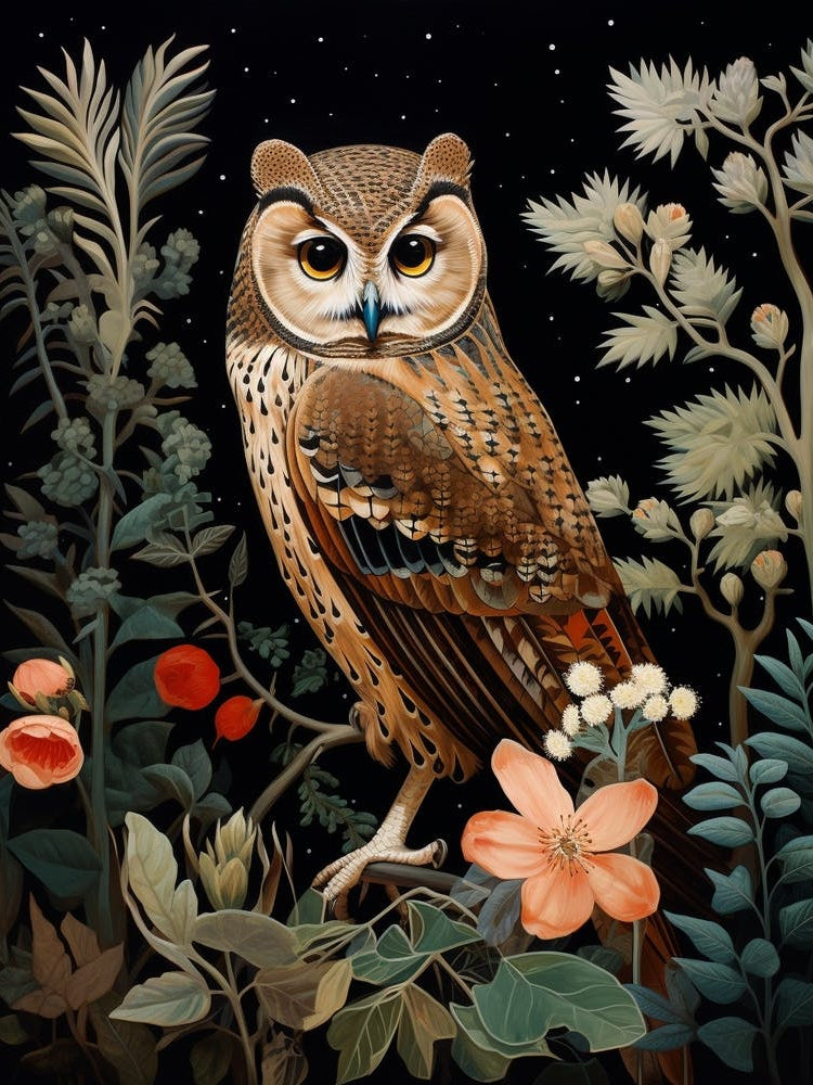 Dark And Moody Botanical Owl 1