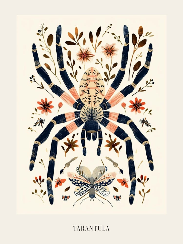 Colourful Insect Illustration Tarantula 12 Poster