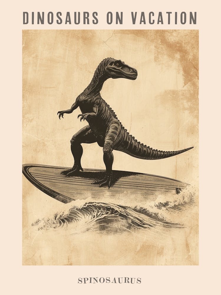 Vintage Spinosaurus Dinosaur On A Surf Board 2 Poster