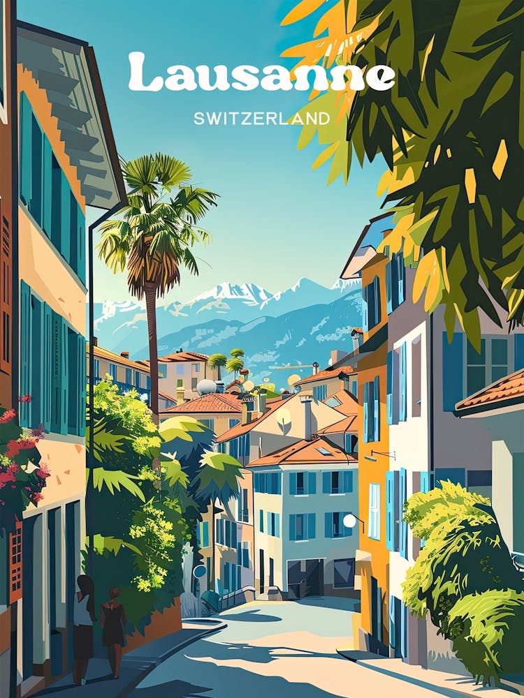 Lausanne Switzerland Lake Geneva Travel Art