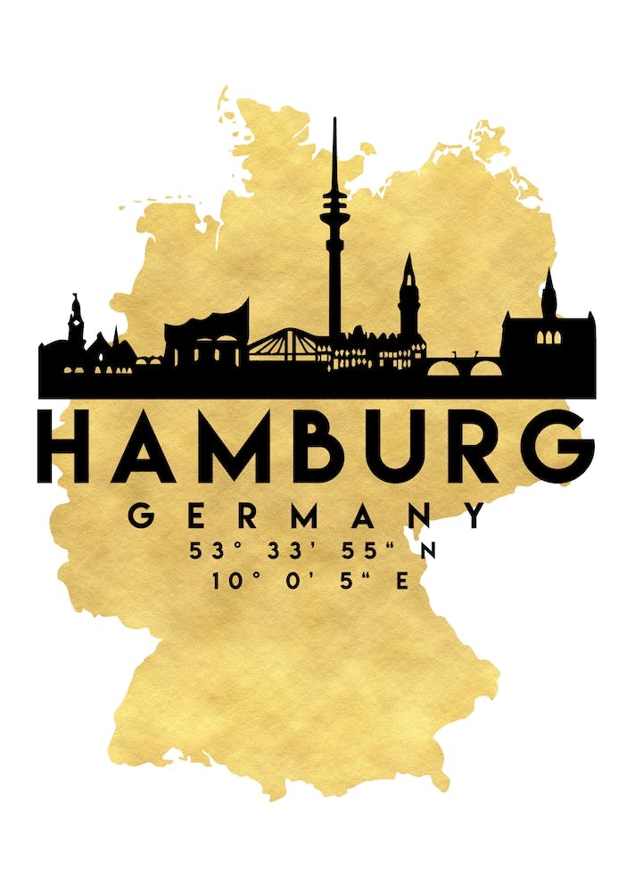 Hamburg Germany Silhouette City Skyline Map
