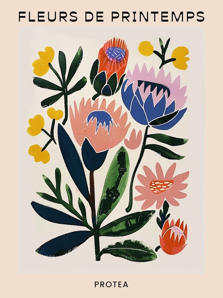 Affiche Florale Française de Printemps Protéa 2