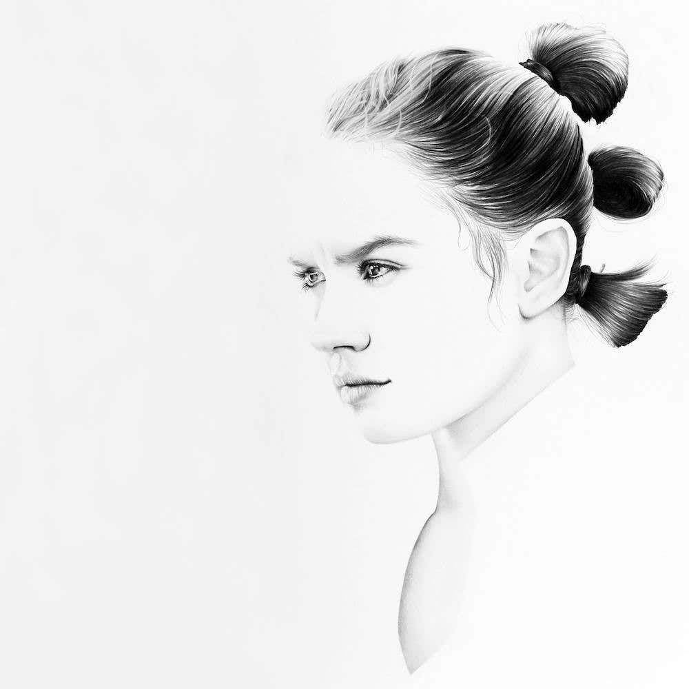Daisy Ridley Rey Star Wars Pencil Portrait Minimal Black and White