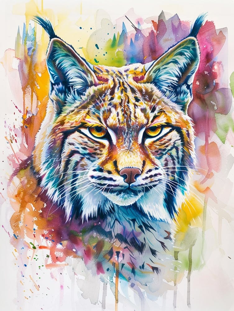 Bobcat Colourful Watercolour 1