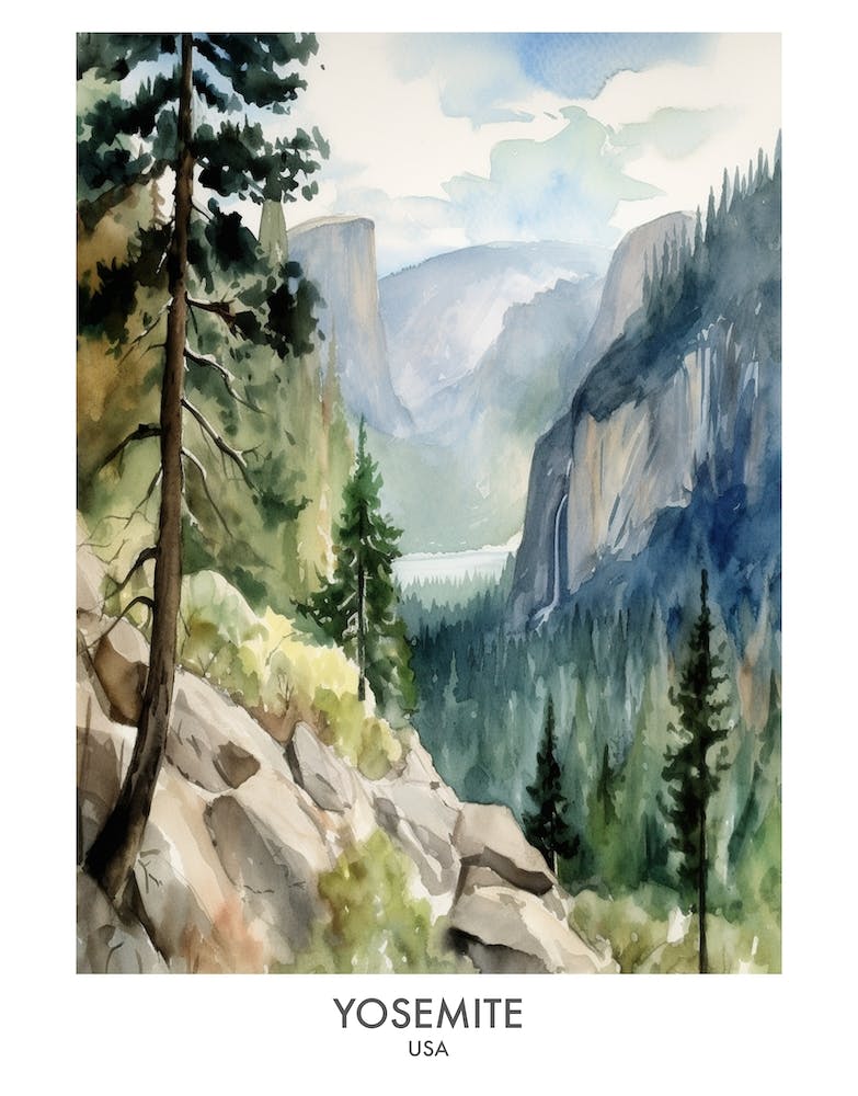 Yosemite 3 Watercolour Travel Poster