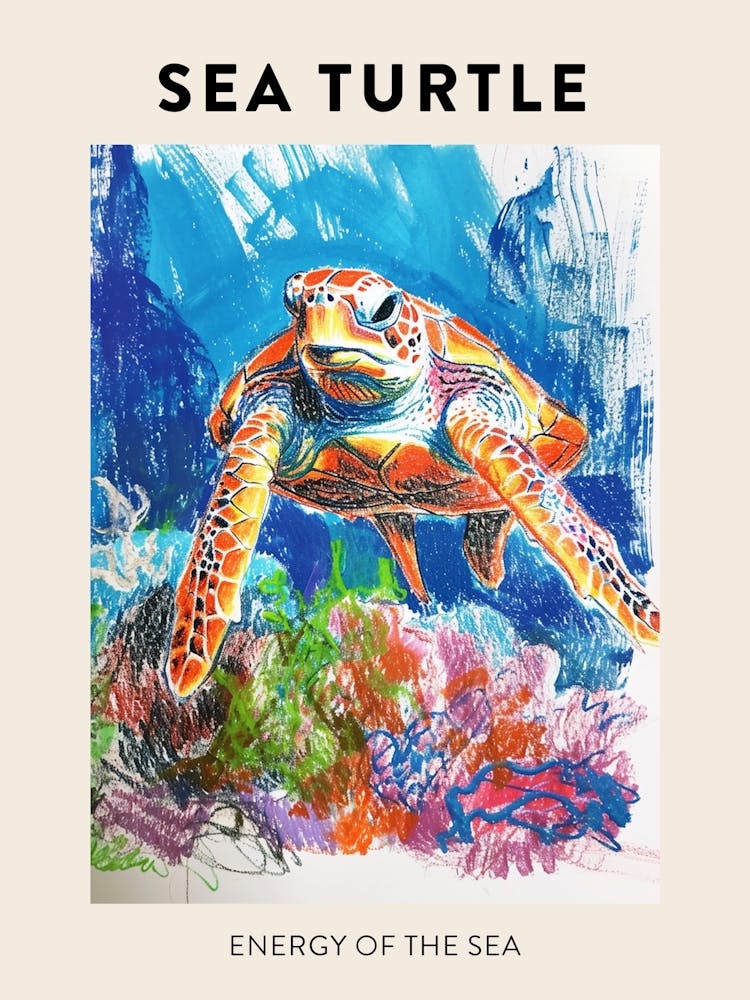 Regenbogen Blaue Meeresschildkröte Buntstift Gekritzel Poster