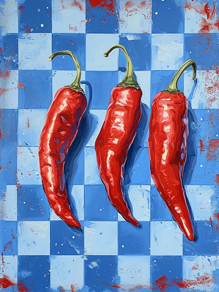 Red Chillis Blue Checkerboard 3