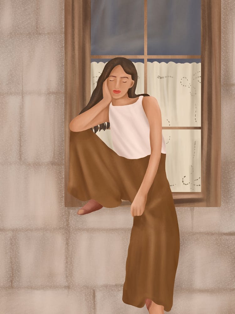 Girl sitting on the window
