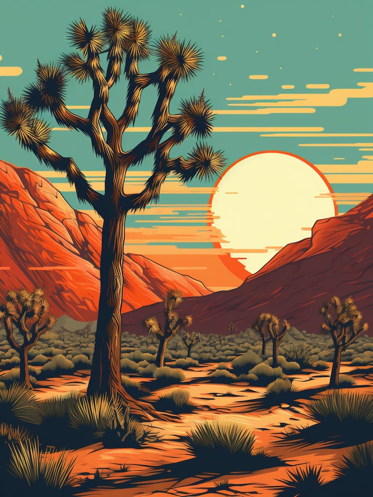  Retro Illustration Of A Joshua Trees At Dusk In Desert 8