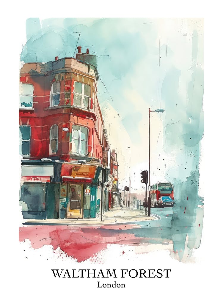 Waltham Forest London Borough   Street Watercolour 1 Poster
