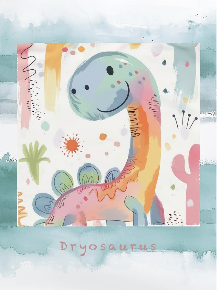 Cute Muted Pastel Dryosaurus Dinosaur 2 Poster