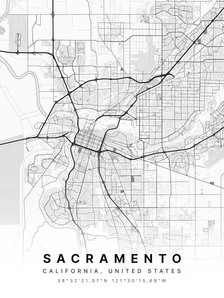 Sacramento California USA White Map