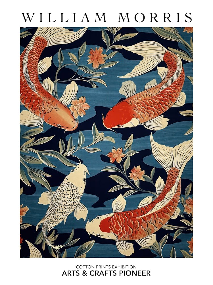 William Morris Print Koi Fish Pattern Poster Vintage Wall Art Textiles Art Vintage Poster