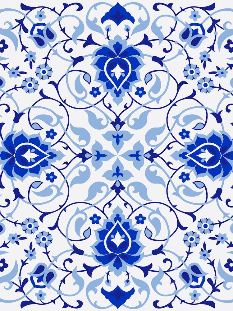 Blue And White Tile Pattern - Iznik Turkish pattern, floral decor