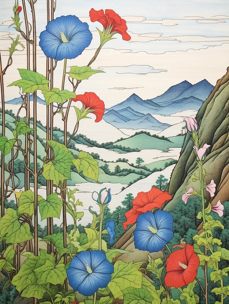 Asagao Morning Glory 3 Japanese Botanical Illustration