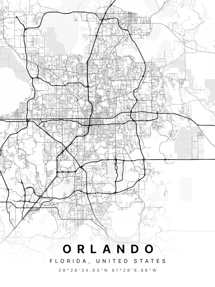 Orlando Florida Usa White Map