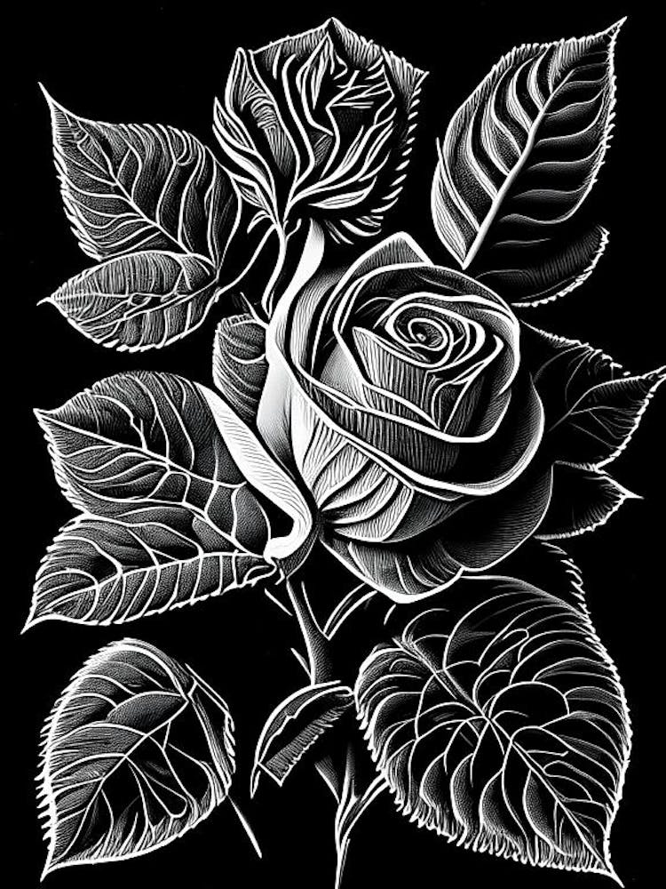 Rose Leaf Linocut
