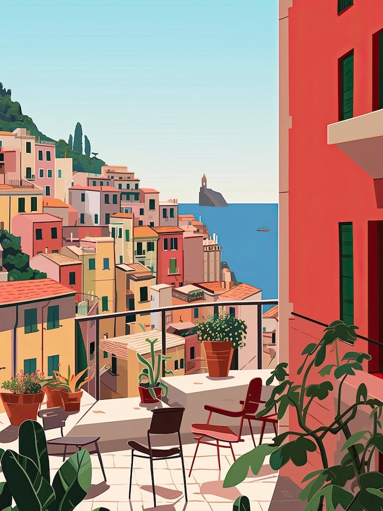 Cinque Terre, Italy, Graphic Illustration 3