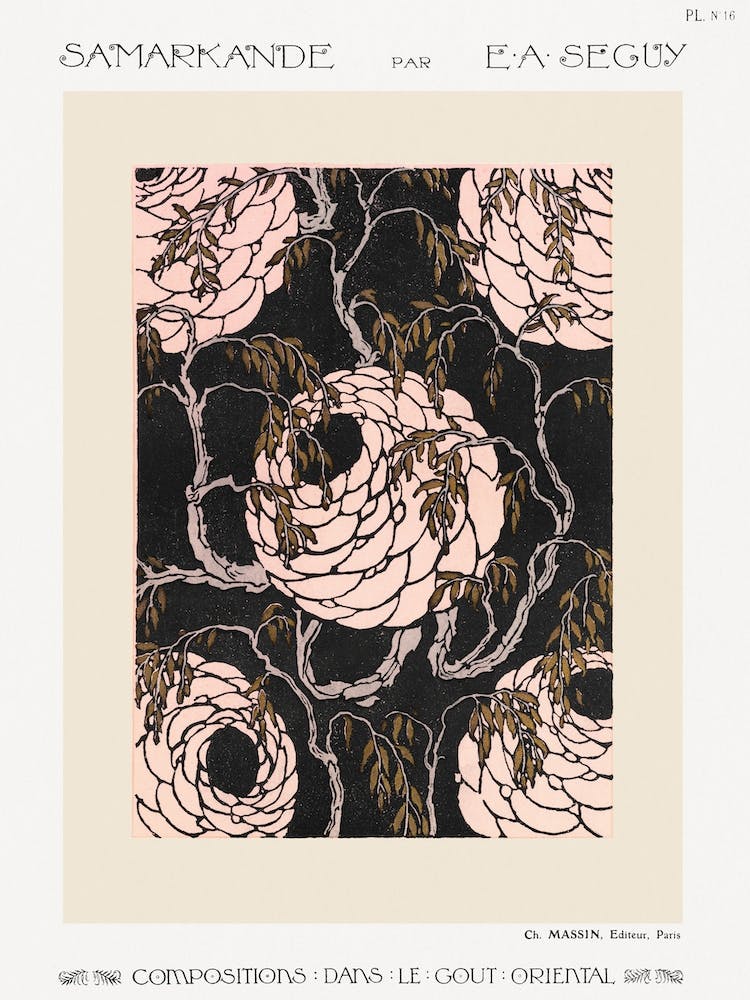 Flower Pattern Art Deco Stencil Print, Eugène Séguy