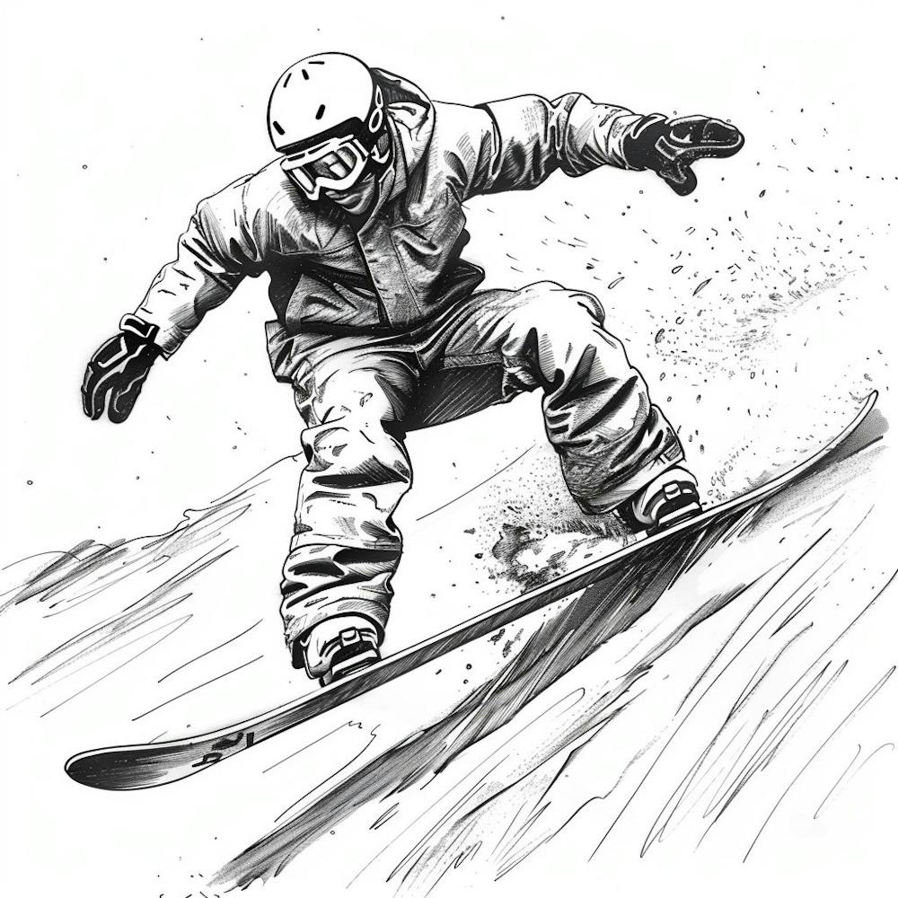 Snowboarder In Black And White