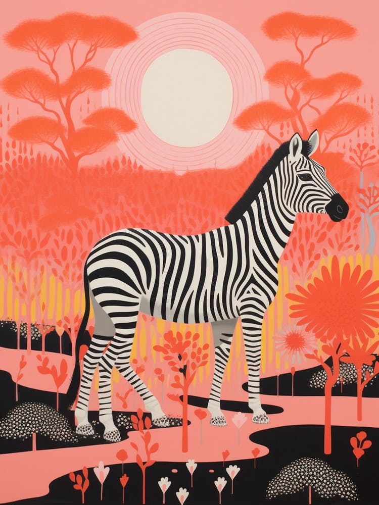 Zebra In The Wild At Sunset Coral 4