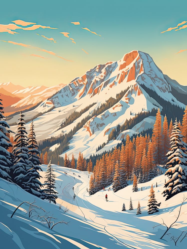 Jackson Hole Mountain Resort   Wyoming, Usa, Ski Resort Illustration 1 Simple Style