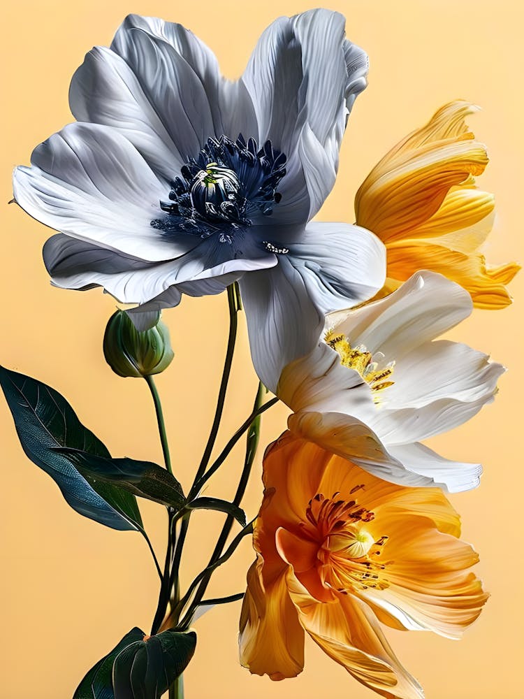 Trois Fleurs Sur Fond Jaune