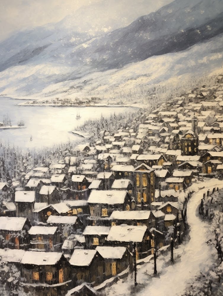 Vintage Winter Painting Troms Norway 2