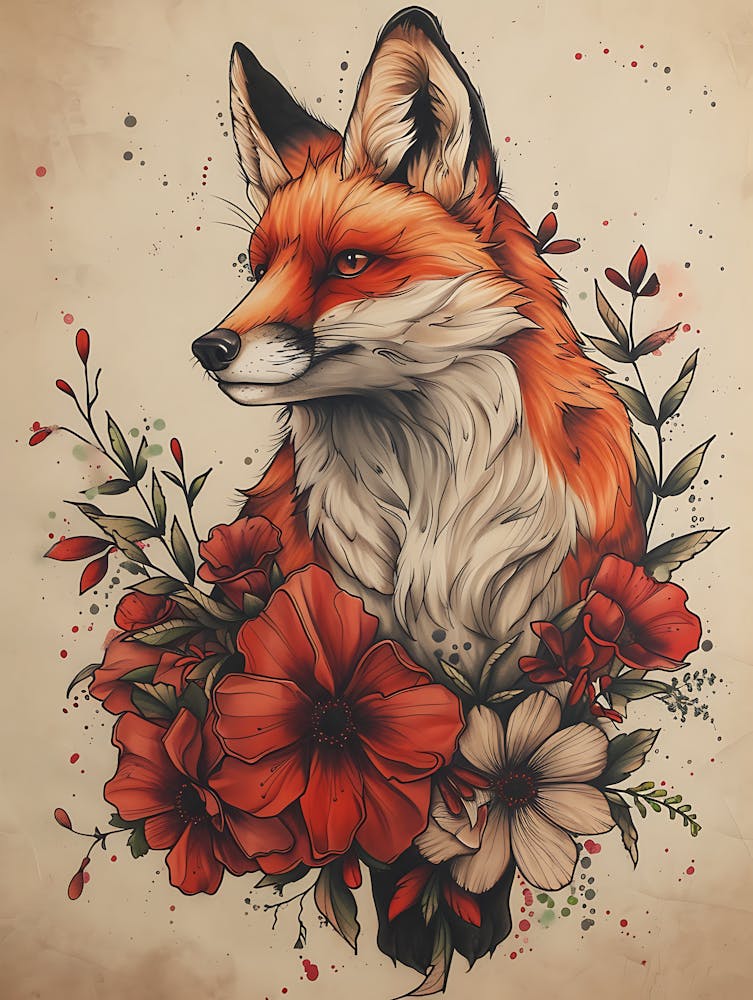 Amazing Red Fox With Flowers 21