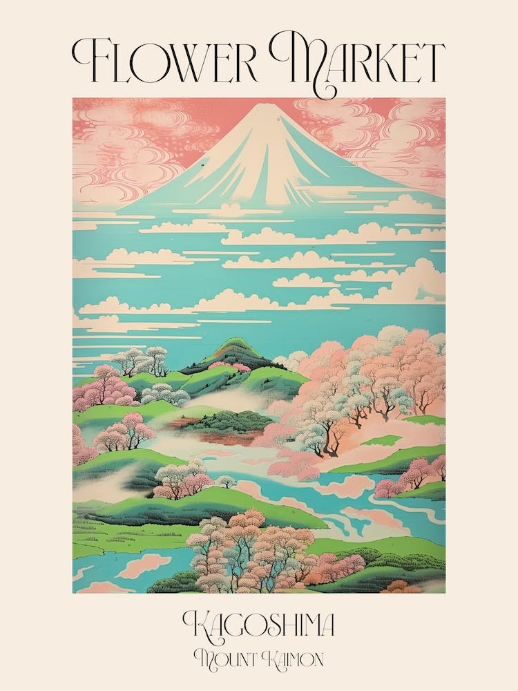 Flower Market Mount Kaimon In Kagoshima, Japanese Landscape 2 Poster