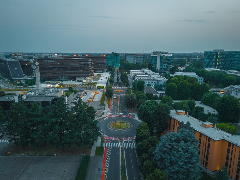 City skyline San Donato Milanese Italy Photography Print. Top View Road. Italy print. Aerial Photo