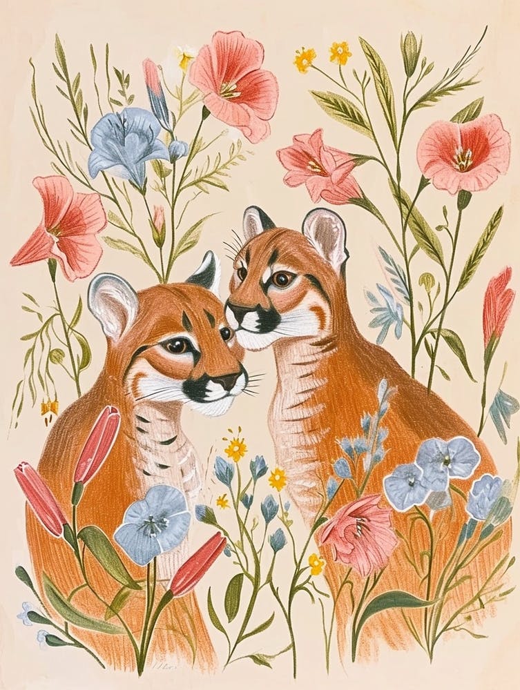 Folkloristische Blumen Tiermalerei Puma