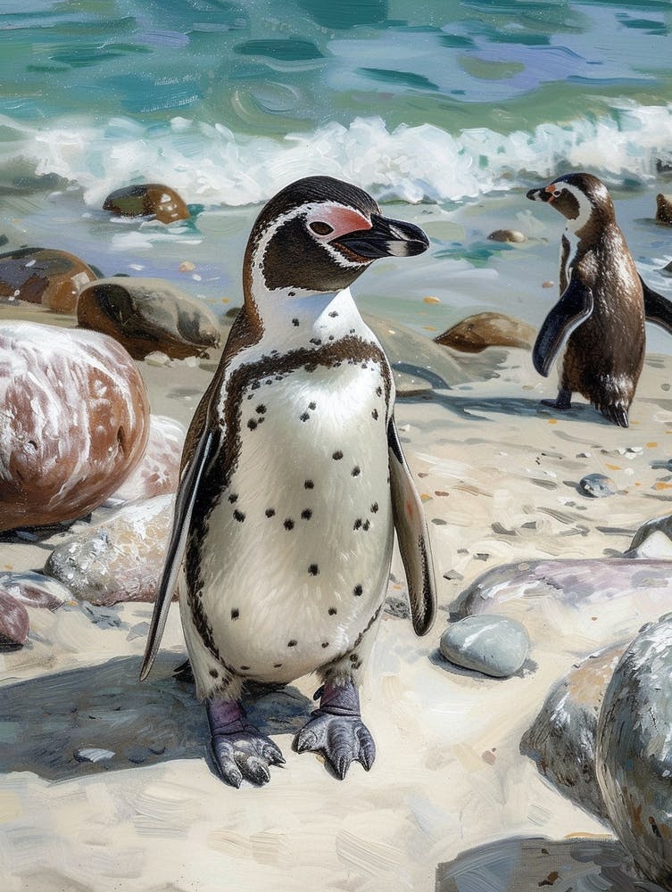 Adlie Penguin Boulders Beach Simons Town Oil Painting 3