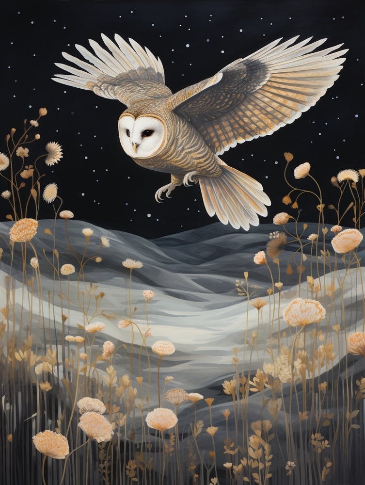 Barn Owl 2 Gold Detail Painting