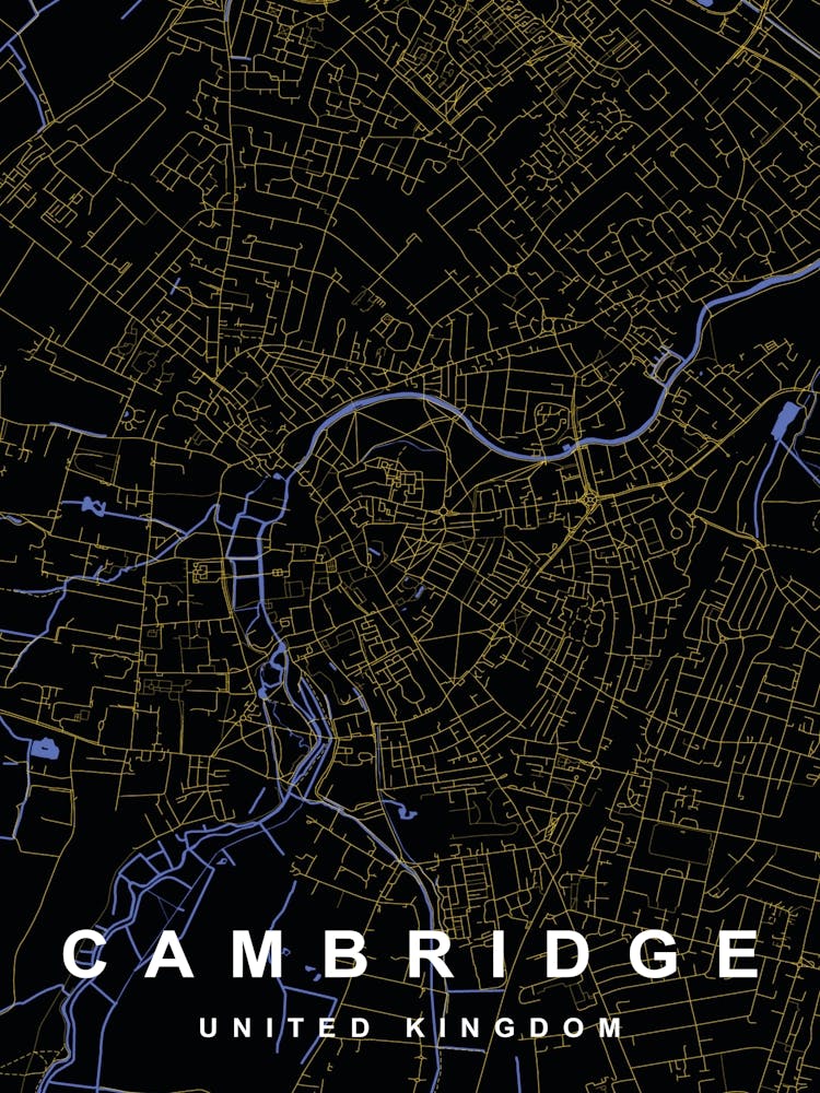 Cambridge City Map Black and Gold