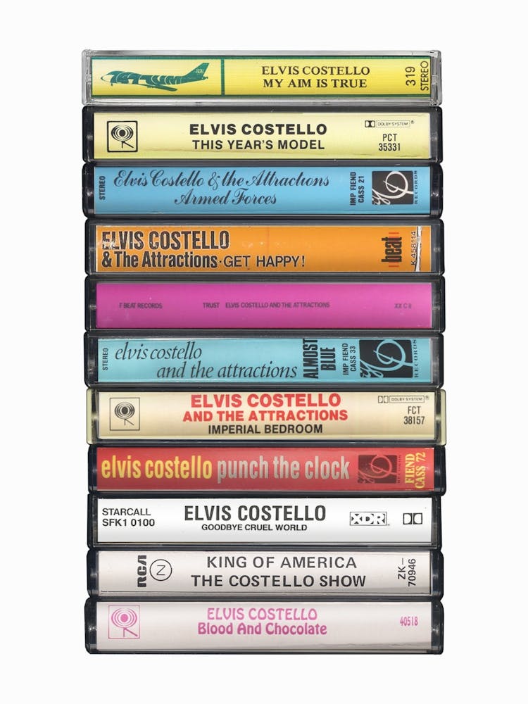 Elvis Costello - Music Poster - Albums on Cassette Print