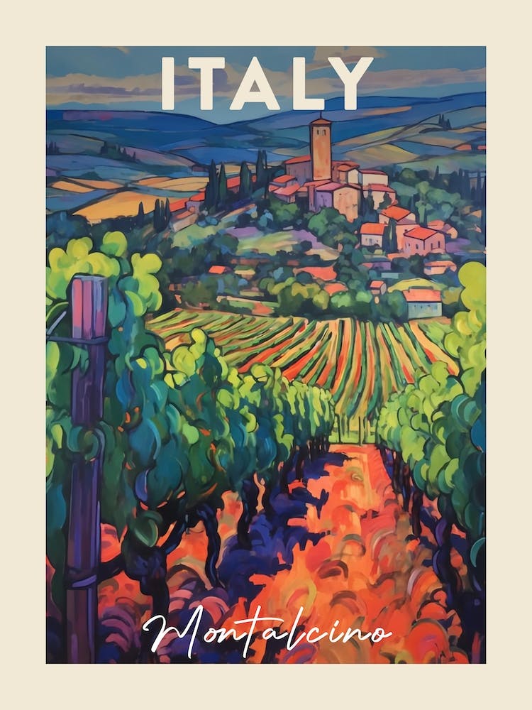 Montalcino Italy 3 Fauvist Painting Travel Poster